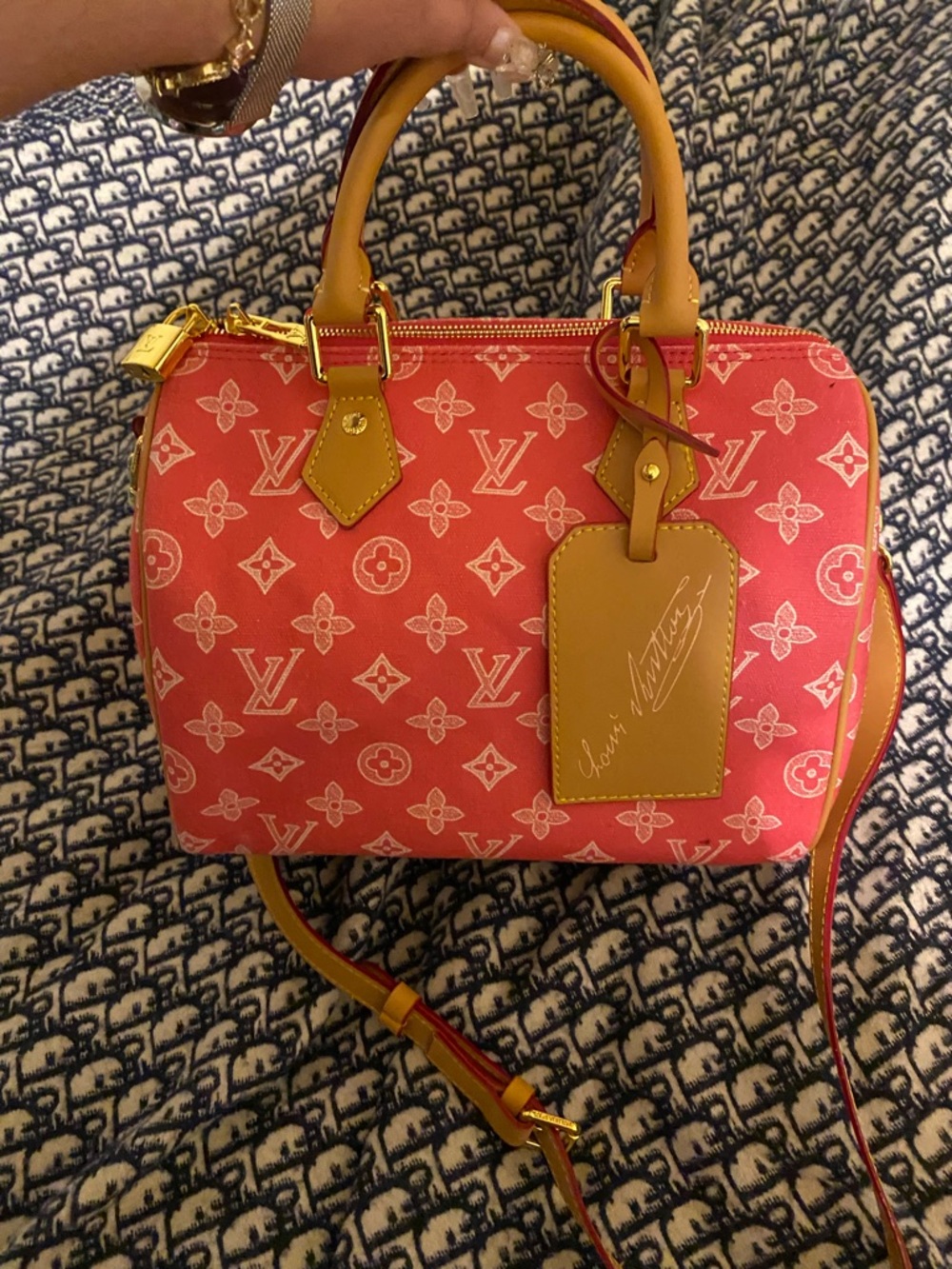 Louis Vuitton Coral Monogram Alma BB Satchel with Tan Trim